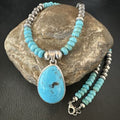 Navajo Blue Kingman Turquoise Pendant Necklace | Sterling Silver | 21" | Authentic Native American Handmade | 16932