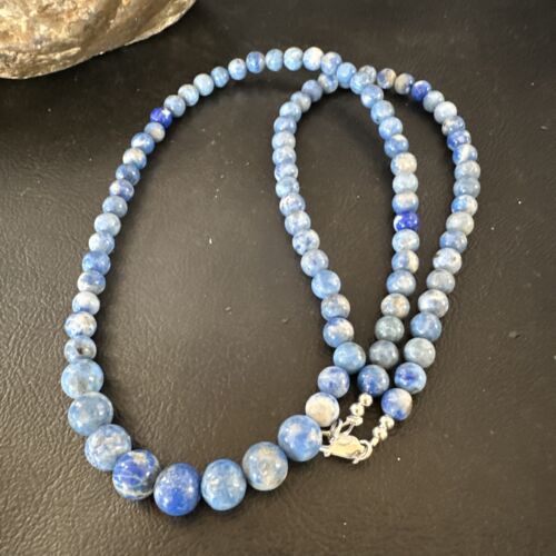 Blue Denim Lapis Graduated Navajo Sterling Silver Necklace | Authentic Native American | 22" | 16550