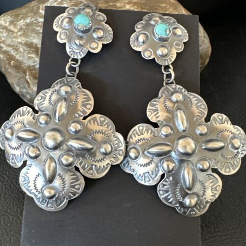 Navajo Stamped Sterling Silver Earrings Set | Handmade | 2.75" | Authentic Native American | 16342