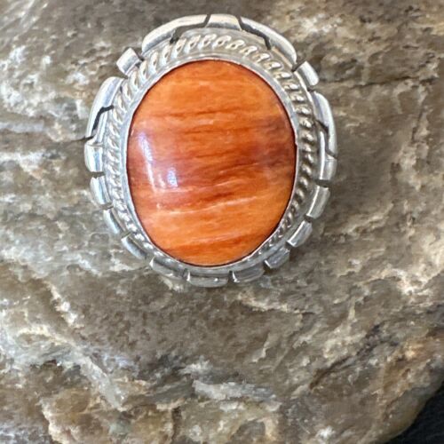 Navajo Orange Spiny Oyster Ring | Sterling Silver | Sz 6.5 | Authentic Native American Handmade | 16465