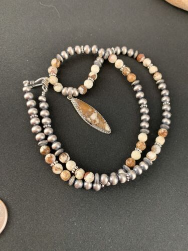 Men's Wild Horse Turquoise Pendant Necklace | Navajo Beads | Sterling Silver | 00158