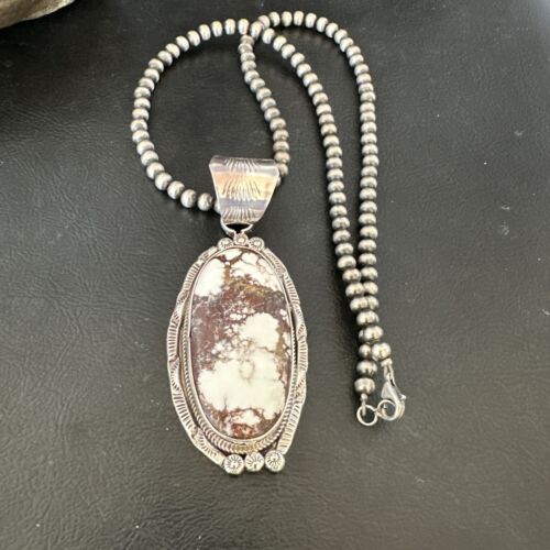 Navajo Wild Horse Turquoise Pendant Necklace | Sterling Silver | Authentic Native American Handmade | 17114