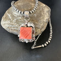 Navajo Red Spiny Oyster Pendant Necklace | Sterling Silver | Authentic Native American Handmade | 16143