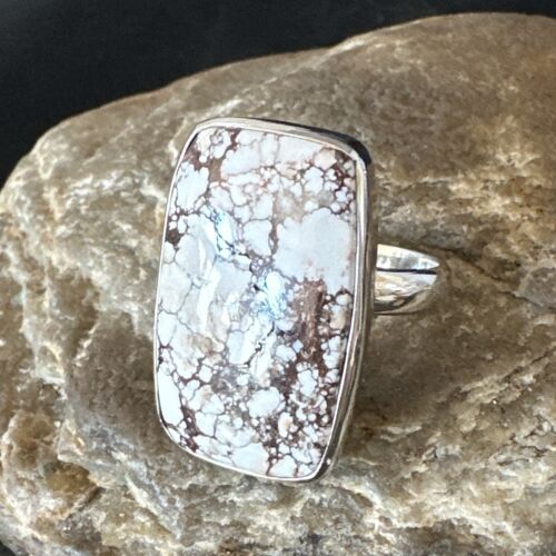 Women's Wild Horse Turquoise Ring | Navajo Sterling Silver | Sz 8 Adjustable | Authentic Native American Handmade | 15557