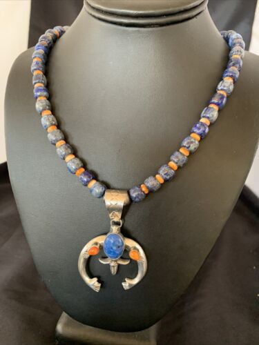 Navajo Blue Lapis Spiny Oyster Naja Pendant | Sterling Silver | Authentic Native American Handmade | 11491