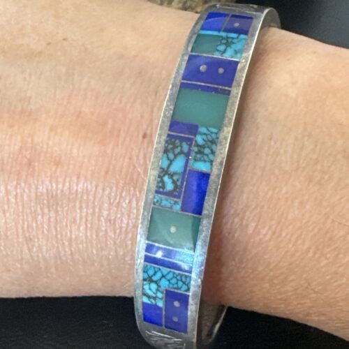 Navajo Blue Lapis Cuff Bracelet | Sterling Silver Inlay | Authentic Native American Handmade | 16123