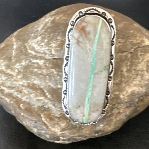 Navajo Ribbon Boulder Green Turquoise Ring | Sterling Silver | Sz 11 | 16475