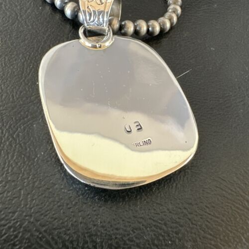 Navajo Blue Turquoise #8 Pendant | Sterling Silver Necklace with Pearls | Authentic Native American Handmade | 16350