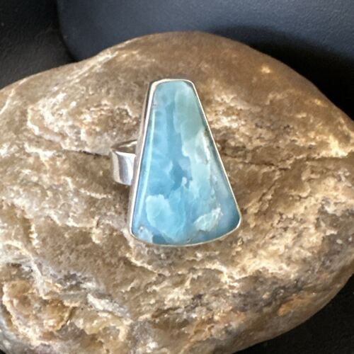 Navajo Blue Larimar Ring | Sterling Silver | Sz 7 | Authentic Native American Handmade | 17656