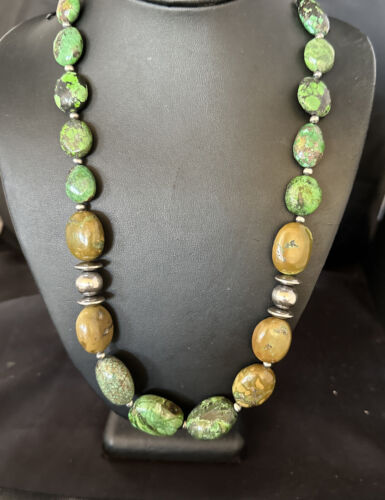 Navajo Green Turquoise Chunky Necklace | Sterling Silver | 24" | Authentic Native American | 15203