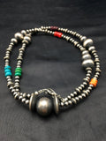 Native American Navajo Pearls Sterling Silver Bead Necklace 30" Single Strand