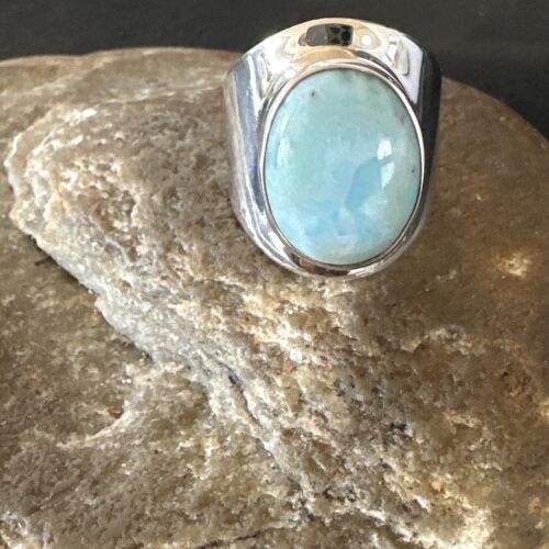Navajo Blue Larimar Ring | Sterling Silver | Sz 7 | Authentic Native American Handmade | 17664