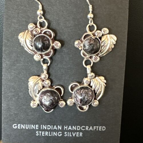 Navajo Purple Sugilite Dangle Earrings | Sterling Silver | 2" | Authentic Native American Handmade | 15691