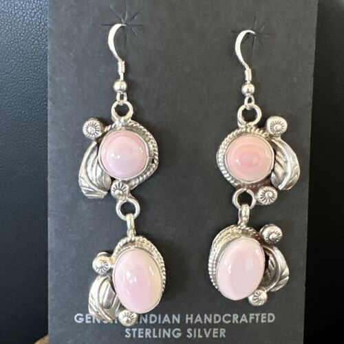 Navajo Pink Conch Shell Cluster Earrings | Sterling Silver | Authentic Native American Handmade | 15688