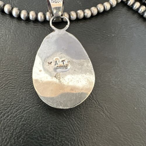 White Buffalo Turquoise Pendant | Navajo Pearls Sterling Silver Necklace | Authentic Native American Handmade | 17108