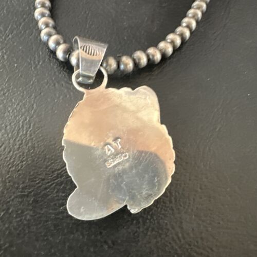 Navajo Orange Spiny Oyster Pendant Necklace | Sterling Silver Pearls | Authentic Native American Handmade | 16553
