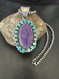 Navajo Purple Charoite Turquoise Pendant Necklace | Sterling Silver | Multi-Stone | 17145