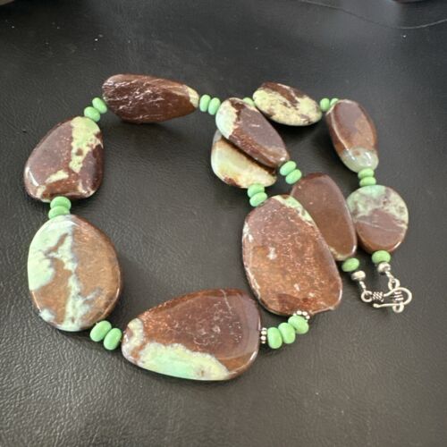 Navajo Men's Green Chrysoprase & Howlite Necklace | Sterling Silver | 20" | Authentic Native American Handmade | 16820