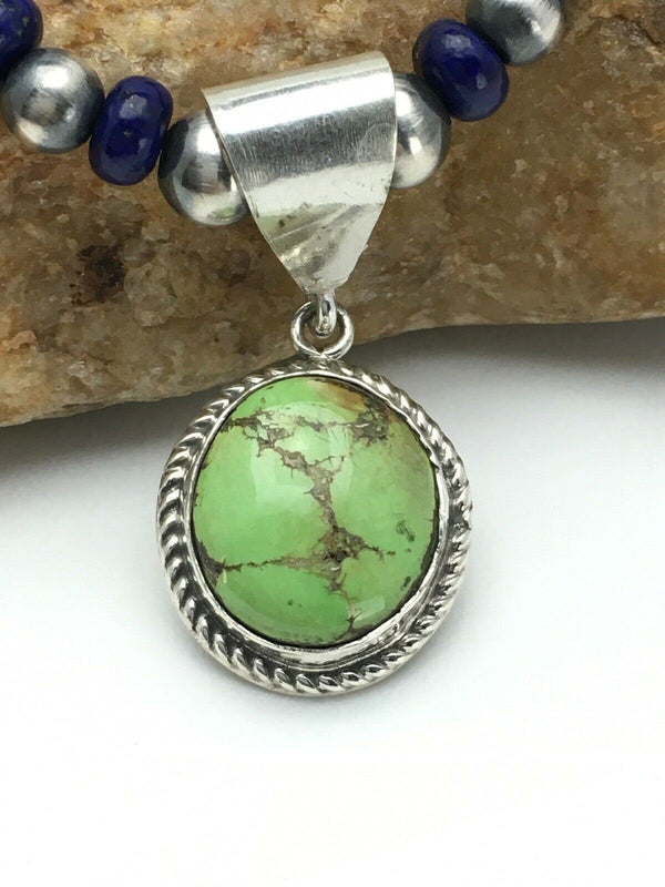 Navajo Green Turquoise and Lapis Necklace with Gaspeite Pendant | Sterling Silver | 23" | 2819