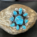Navajo Kingman Turquoise Cluster Ring | Authentic Native American Sterling Silver | Multi-Stone | Sz 9.5 | 17422