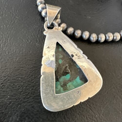 Men's Navajo Blue Spiderweb Turquoise Pendant Necklace | Sterling Silver | Authentic Native American Handmade | 16230