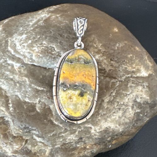 Navajo Bumblebee Jasper Pendant Necklace | Sterling Silver | Authentic Native American Handmade | 15960