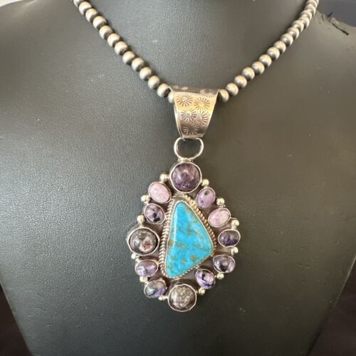 Navajo Purple Charoite Turquoise Pendant Necklace | Sterling Silver | Multi-Stone | 17189