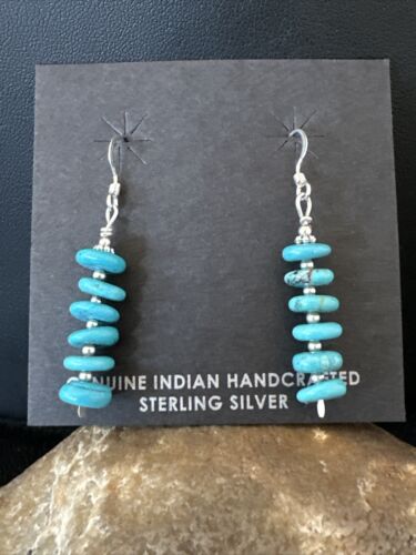 Navajo Blue Cluster Turquoise Bead Earrings | 6mm | Sterling Silver | Authentic Native American Handmade | 15843