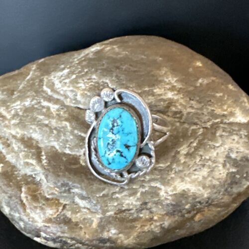 Navajo Blue Kingman Turquoise Ring | Sterling Silver | Sz 9 | Authentic Native American Handmade | 15893