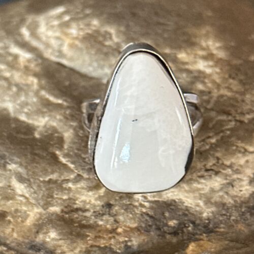 Men's Navajo White Buffalo Turquoise Ring | Sterling Silver | Sz 8.5 | Authentic Native American Handmade | 14745