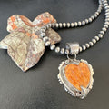 Navajo Orange Spiny Oyster Heart Pendant Necklace | Sterling Silver | Authentic Native American Handmade | 16296