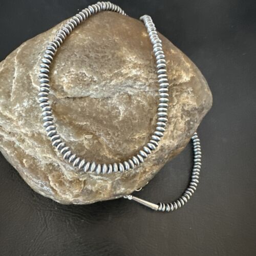 Navajo Pearl Necklace | Sterling Silver Saucer Bead | Hand Strung 4mm | 21" | Authentic Native American Handmade | 60421