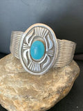 Navajo Blue Kingman Turquoise Cuff Bracelet | Sterling Silver | Authentic Native American Handmade | 1654