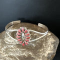 Navajo Red Coral Cluster Cuff Bracelet | Sterling Silver | Authentic Native American Handmade | 15245