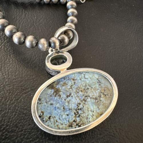 Navajo Dry Creek Turquoise Topaz Pendant Necklace | Sterling Silver | Authentic Native American Handmade | 16316