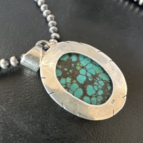Men's Navajo Blue Spiderweb Turquoise Pendant Necklace | Sterling Silver | Authentic Native American Handmade | 16213