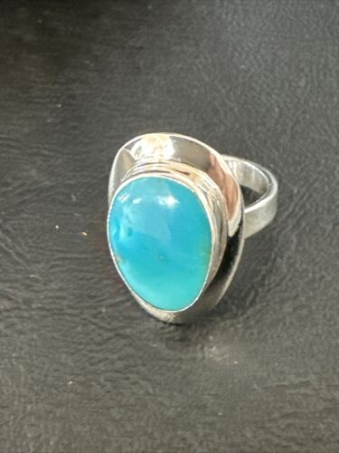 Navajo Sterling Silver Blue Kingman Turquoise Ring | Sz 9 | Authentic Native American Handmade | 17598