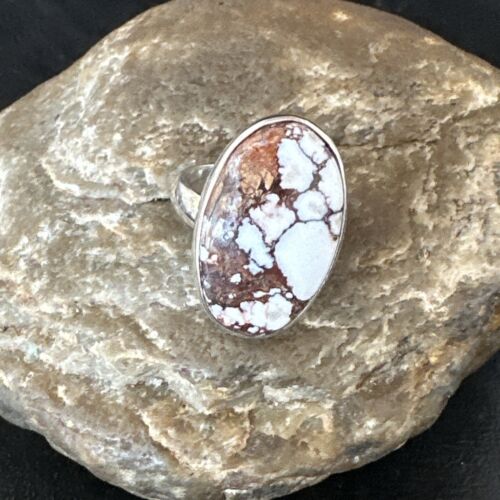 Men's Women's Wild Horse Turquoise Ring | Navajo Sterling Silver | Sz 8 | Authentic Native American Handmade | 17356
