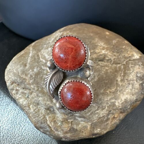 Navajo Apple Coral Sponge Multi-Stone Ring | Authentic Native American Sterling Silver | Multi-Stone | Sz 9 | 16890
