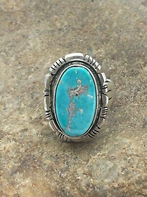 Native American Navajo Blue Turquoise Ring | Sterling Silver | Sz 7.5 | 16868
