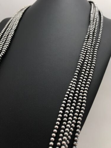 Navajo Pearls 5 Strand Bead Necklace | 4mm | Sterling Silver | 30" | Authentic Native American Handmade | 16782