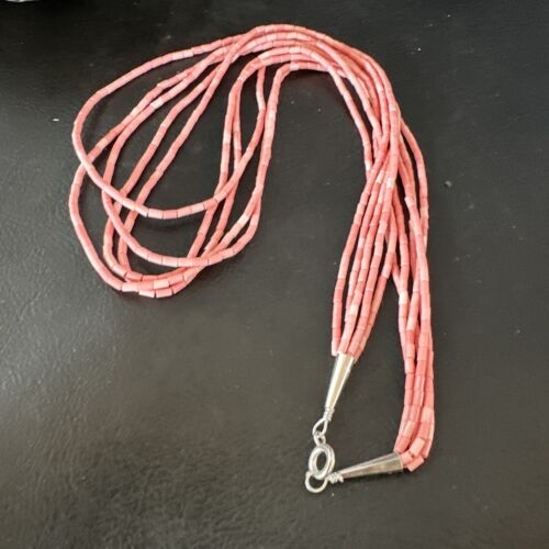 Pink Conch Tube Heishi Bead | 5 Strand Navajo Sterling Silver Necklace | 19" | 16545