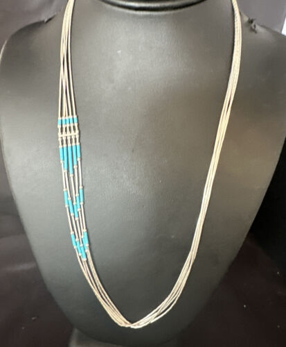 Turquoise 5-Strand Heishi Necklace | Sterling Silver | Authentic Native American Handmade | 15138