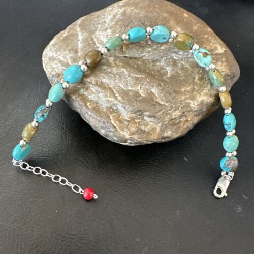 Southwestern Blue Turquoise Bead Link Bracelet | Sterling Silver | 8" | 17234