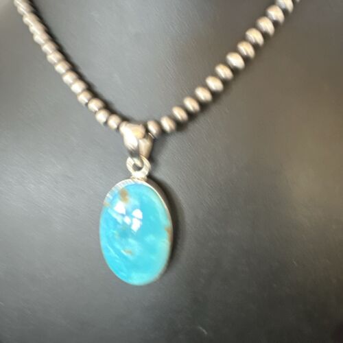 Navajo Blue Kingman Turquoise Pendant Necklace | Sterling Silver | 20" | Authentic Native American Handmade | 16995