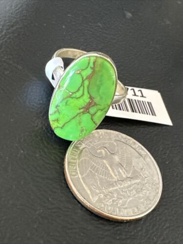 Navajo Green Mojave Turquoise Ring | Sterling Silver | Adjustable Sz 10 | Authentic Native American Handmade | 15711 - Masha USA