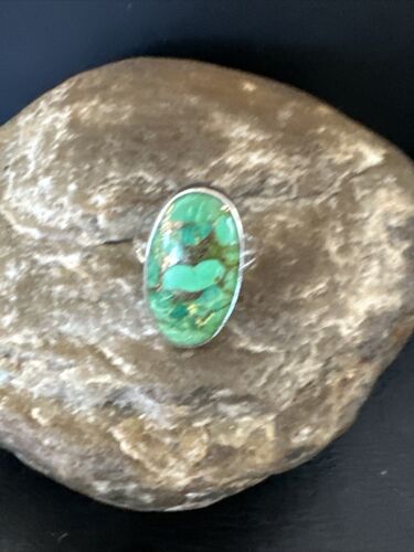 Navajo Green Mojave Turquoise Ring | Sterling Silver | Sz 7 | Authentic Native American Handmade | 15593