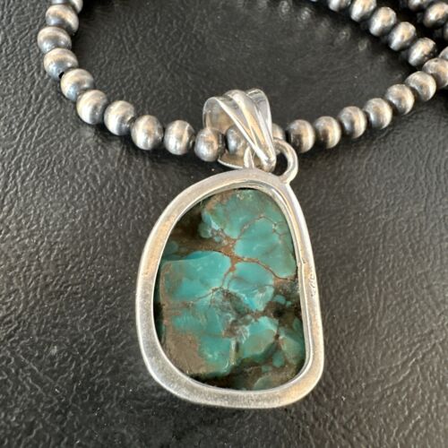 Navajo Blue Spiderweb Turquoise Pendant Necklace | Sterling Silver | Native American Handmade | 15572