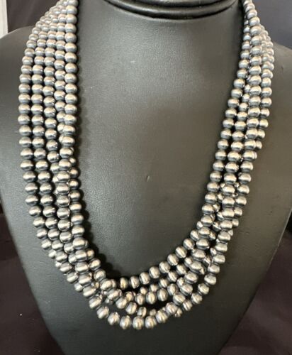 6mm Sterling Silver | Navajo Pearls Necklace | 5 Strand | 20” Authentic Native American | 17473