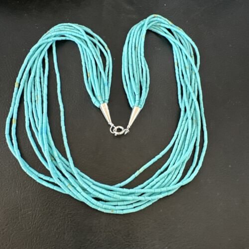 Blue Turquoise Heishi 10-Strand Liquid Sterling Necklace | 20" | 16915